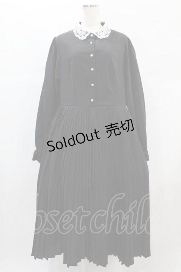 画像1: m petit by misako / レース襟プリーツワンピース LL ブラック H-24-12-22-1023-LO-OP-NS-ZH (1)