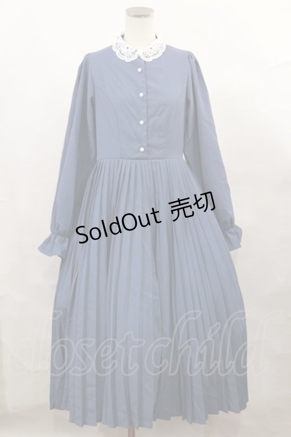 画像1: m petit by misako / レース襟プリーツワンピース S ブルー H-24-12-27-1006-LO-OP-NS-ZH (1)