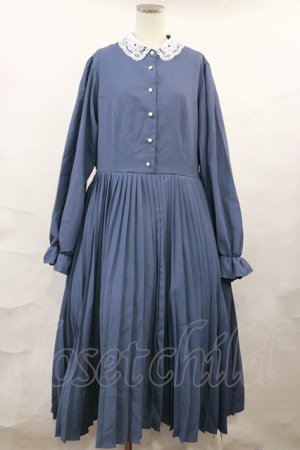 画像: m petit by misako / レース襟プリーツワンピース LL ブルー H-25-01-05-014-LO-OP-NS-ZH