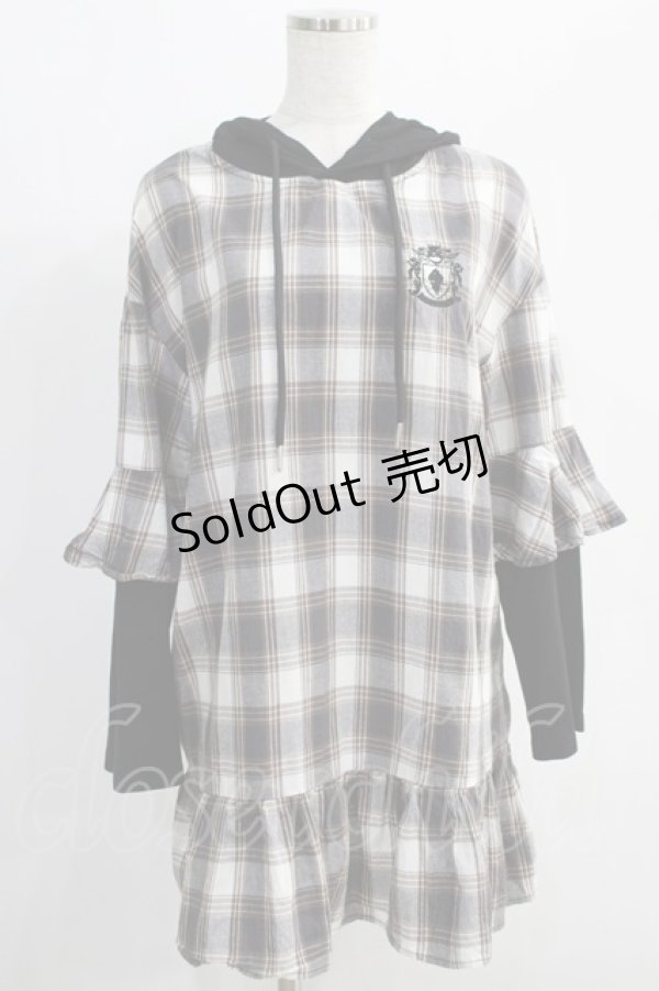 画像1: NieR Clothing / チェック切替パーカー F グレー H-25-01-10-036-PU-TO-KB-ZH (1)