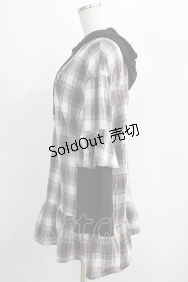 画像2: NieR Clothing / チェック切替パーカー F グレー H-25-01-10-036-PU-TO-KB-ZH (2)