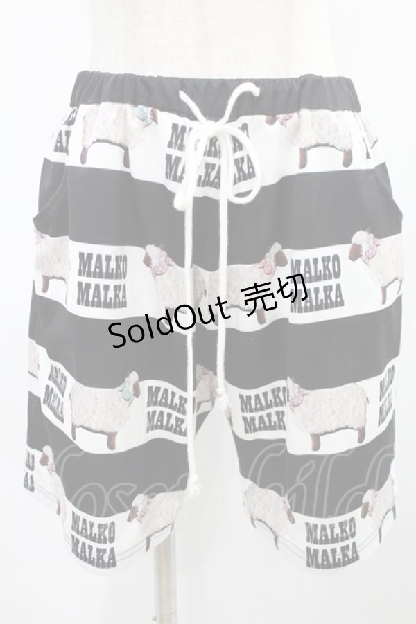 画像1: MALKOMALKA / シープボーダーショートパンツ  黒×白 H-25-01-11-1003-PU-PA-KB-ZT016 (1)