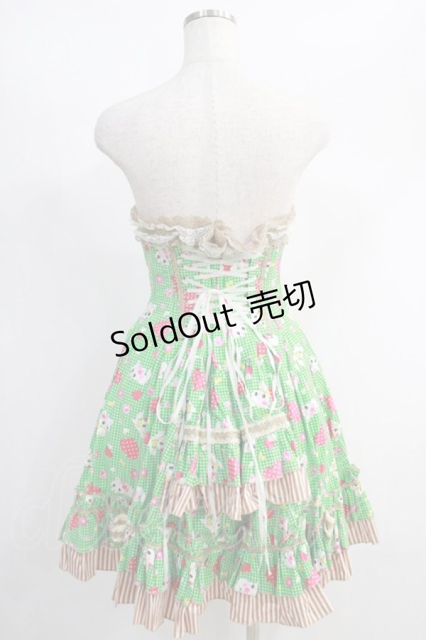 画像3: 危機裸裸商店 / 子猫とチェックのフリルコルセットスカート  グリーン H-25-01-13-020-GO-SK-KB-ZH (3)