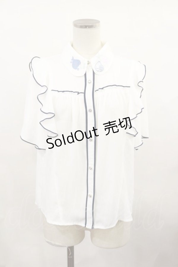 画像1: axes femme POETIQUE / リトルマーメイド刺繍ブラウス M オフ H-25-01-16-1064-AX-BL-NS-ZH (1)