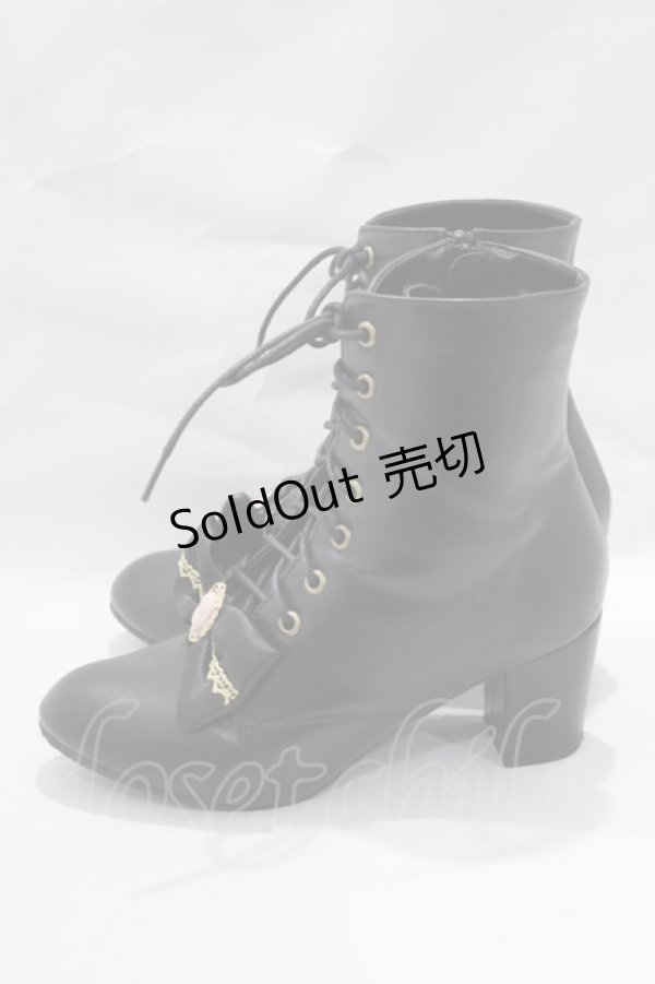 画像2: Queen Bee / カメオリボンショートブーツ L ブラック H-25-01-17-080-EL-SH-NS-ZH (2)