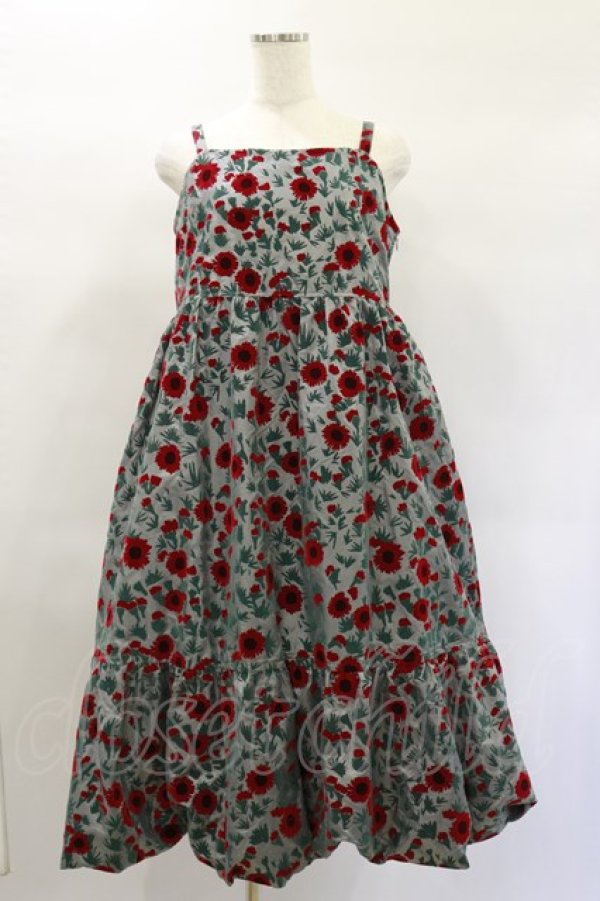 画像1: Jane Marple Dans Le Salon / Winter daisy strap dress  グレー H-25-01-20-1048-JM-OP-KB-ZT081 (1)
