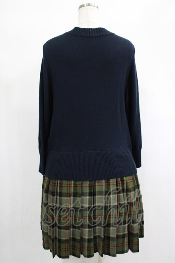 画像3: Jane Marple Dans Le Salon / ニットとTartan checkのトロンプルイユドレス  ネイビー×カーキ H-25-01-21-1027-JM-OP-KB-ZT084 (3)