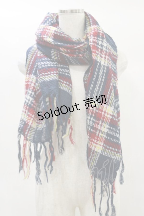 画像1: MILK / CHECKマフラー  ネイビー H-25-01-21-020-ML-ZA-KB-ZT169 (1)