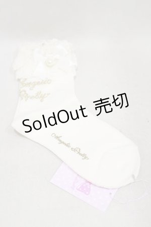 画像: Angelic Pretty / プリンセスロゴクルー丈ソックス  オフ/ゴールド H-25-01-23-063-AP-ZA-NS-ZH