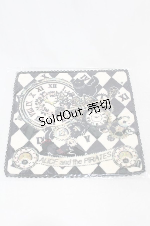画像1: ALICE and the PIRATES / 時計じかけのおすましキャット柄タオルハンカチ  ブラック H-25-01-25-1017-PA-ZA-NS-ZH (1)