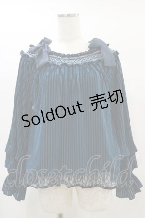 画像: axes femme / 縦柄ベロアオフショルプルオーバー M ブルー H-25-01-25-054-AX-TO-NS-ZH