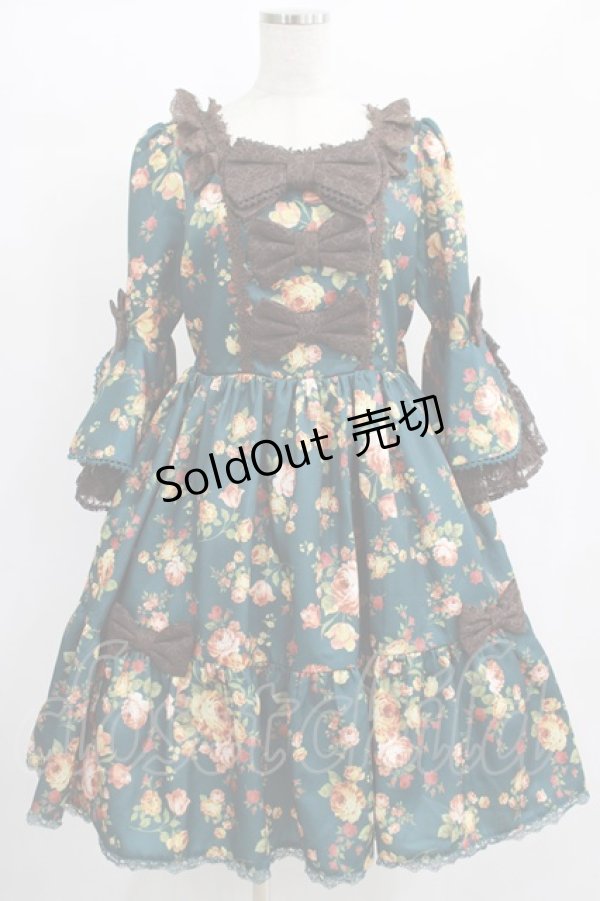 画像1: axes femme kawaii / アンティークローズ柄ワンピース M グリーン H-25-01-29-011-AX-OP-NS-ZH (1)