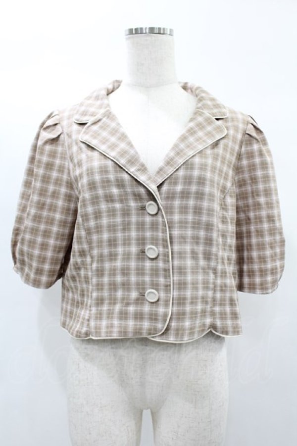画像1: Fi.n.t / チェック柄パフスリーブショートジャケット Free BEIGE×WH H-25-02-02-1064-CA-JA-NS-ZH (1)