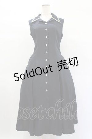 画像: an another angelus / 配色ステッチ開衿ノースリーブワンピース Free ネイビー H-25-02-02-1014-CA-OP-NS-ZH