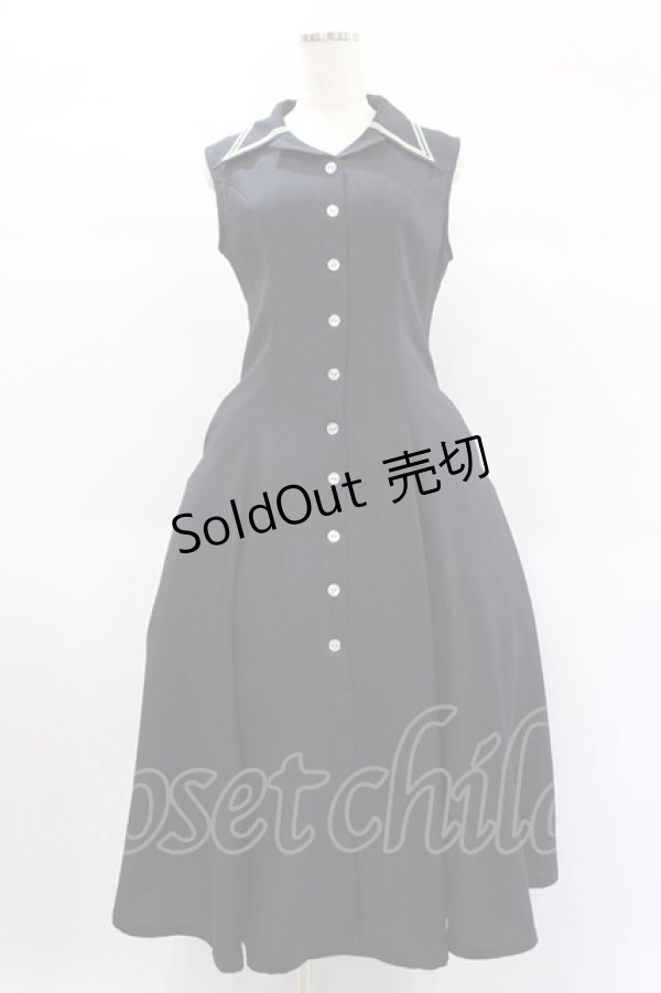 画像1: an another angelus / 配色ステッチ開衿ノースリーブワンピース Free ネイビー H-25-02-02-1014-CA-OP-NS-ZH (1)