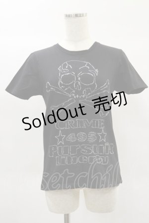 画像: HN+DIE / スカル刺繍Tシャツ  黒 H-25-02-02-017-HN-TO-KB-ZH