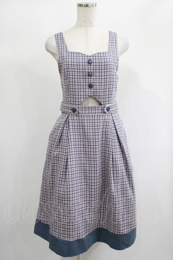 画像1: F i.n.t / ビスチェ風カッティングチェックジャンパースカート Free NAVY×PK H-25-02-03-1023-CA-OP-NS-ZH (1)