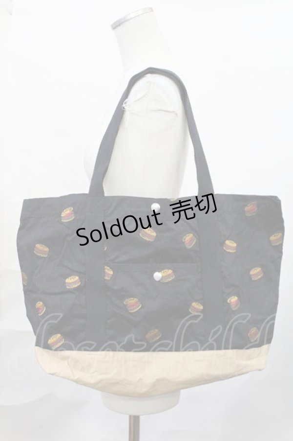 画像1: Candy Stripper / BURGER PANIC TOTE BAG  黒 H-25-02-06-1012-PU-BG-KB-ZH (1)