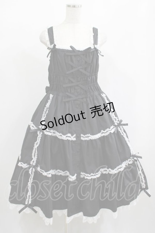 画像1: metamorphose / 【プラスサイズ】シャーリングティアードジャンパースカート プラスサイズ ブラック H-25-02-06-013-ME-OP-NS-ZH (1)