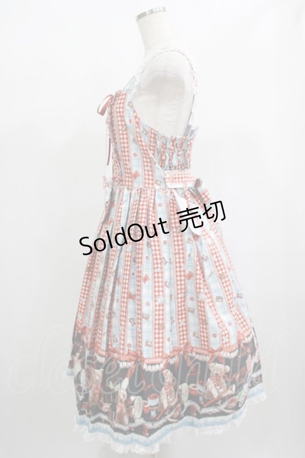 画像2: metamorphose//【プラスサイズ】Happy Sewing Time フリルジャンパースカート+ヘッドドレスセット プラスサイズ サックス赤系(Saxe Blue/Red) H-25-02-06-016-GO-OP-NS-ZH (2)