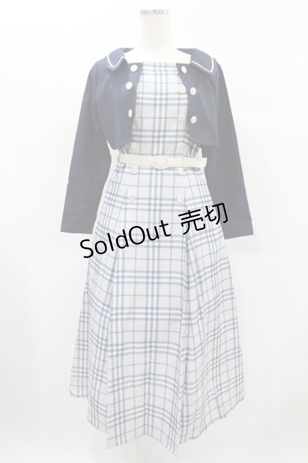 画像1: an another angelus / ジャケット付きダブル釦チェックワンピース Free NAVY/WHITE H-25-02-08-1043-CA-OP-NS-ZH (1)