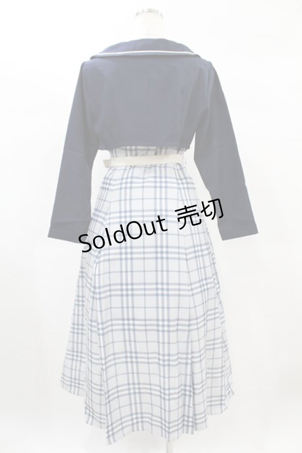 画像2: an another angelus / ジャケット付きダブル釦チェックワンピース Free NAVY/WHITE H-25-02-08-1043-CA-OP-NS-ZH (2)