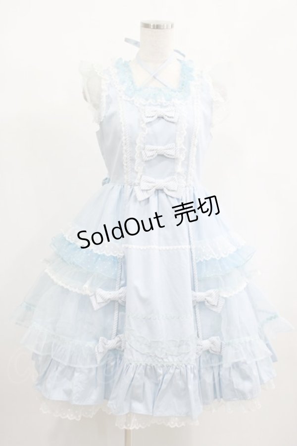 画像1: Angelic Pretty / Candyストライプリボンワンピース Free サックス H-25-02-09-001-AP-OP-NS-ZH (1)