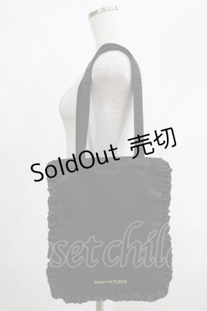 画像: Maison de FLEUR / EC限定フリルサテントートバッグ  ブラック H-25-02-09-051-LO-BG-NS-ZH