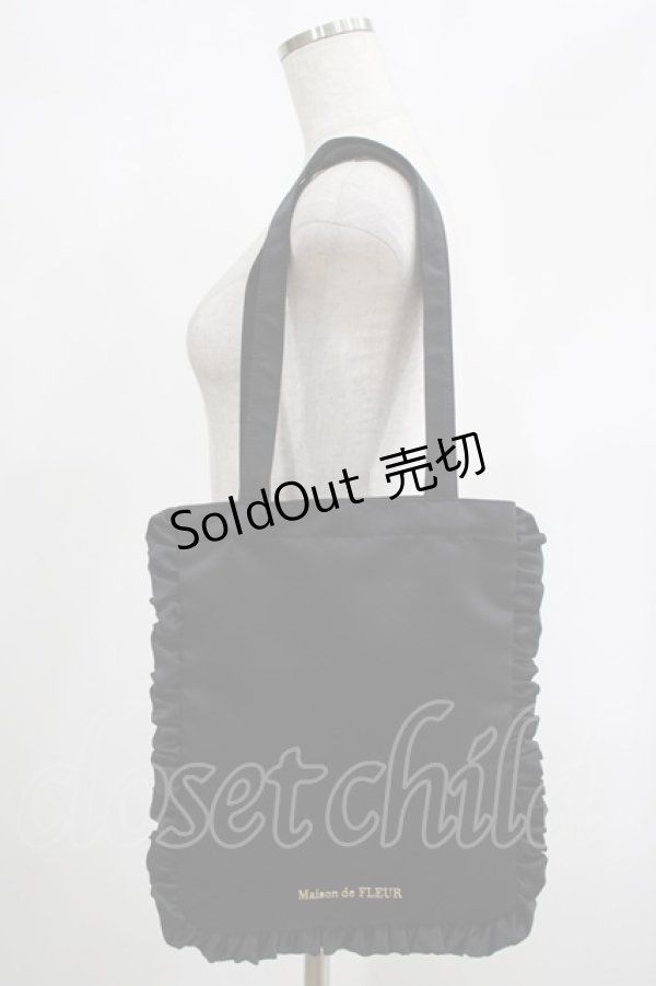画像1: Maison de FLEUR / EC限定フリルサテントートバッグ  ブラック H-25-02-09-051-LO-BG-NS-ZH (1)