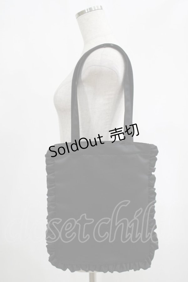 画像2: Maison de FLEUR / EC限定フリルサテントートバッグ  ブラック H-25-02-09-051-LO-BG-NS-ZH (2)