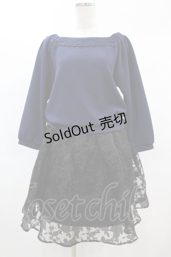 画像1: axes femme / 異素材切替ワンピース M ネイビー/ブラック H-25-02-10-1024-AX-OP-NS-ZH (1)