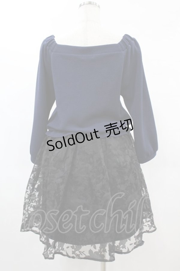画像2: axes femme / 異素材切替ワンピース M ネイビー/ブラック H-25-02-10-1024-AX-OP-NS-ZH (2)