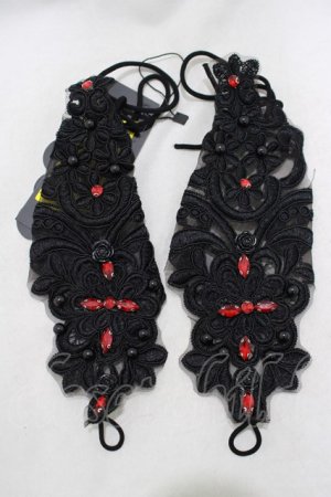 画像: DEVIL FASHION / Gothic flower shaped sleeves with diamonds  ブラック H-25-02-12-058-PU-ZA-KB-ZH