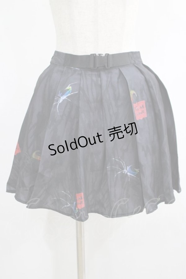 画像1: PUNK RAVE / Black printed pleated skirt L ブラック H-25-10-20-029-PU-SK-KB-ZH (1)