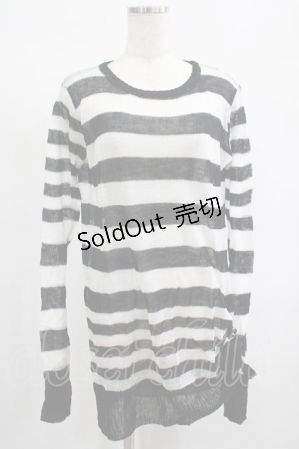 画像1: PUNK RAVE / Insanity striped sweater Free ホワイト H-25-02-13-061-PU-TO-KB-OS (1)