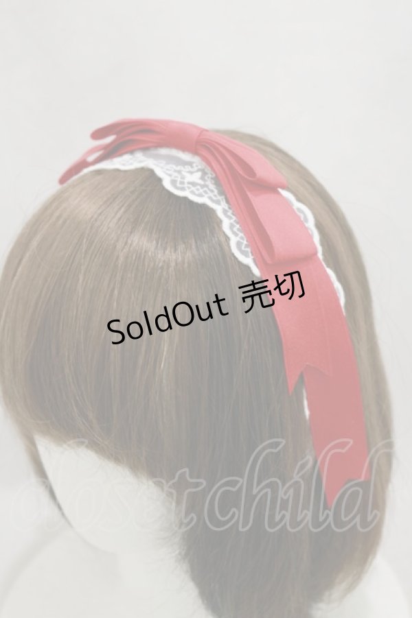 画像1: axes femme kawaii / レースリボンカチューシャ  オフ/レッド H-25-02-14-029-AX-AC-NS-ZH (1)