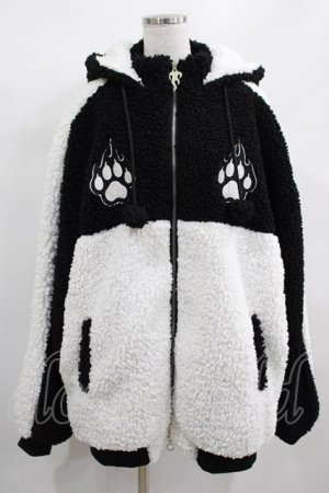 画像: LISTEN FLAVOR / 猫耳肉球ファイヤーボアブルゾン  ブラック×ホワイト H-25-02-15-029-PU-JA-KB-ZT-C036