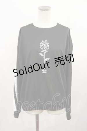画像: HELL CAT PUNKS / ローズプリントライントップス  黒×白 H-25-02-17-1022-PU-TO-KB-ZH
