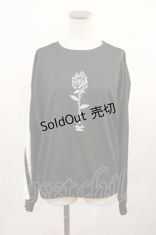 画像1: HELL CAT PUNKS / ローズプリントライントップス  黒×白 H-25-02-17-1022-PU-TO-KB-ZH (1)