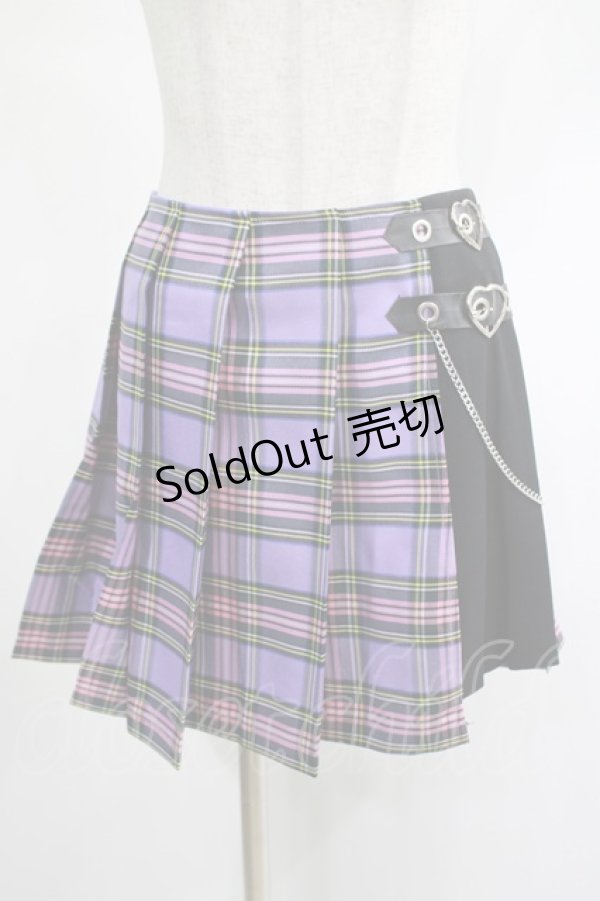 画像1: DARK IN LOVE / Punk purple checked splicing black pleated skirt XL パープル×ブラック H-25-02-19-2025-PU-SK-KB-ZI (1)