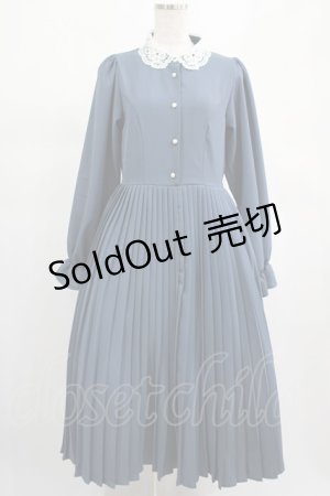 画像: m petit by misako / レース襟プリーツワンピース L ブルー H-25-02-19-012-LO-OP-NS-ZH