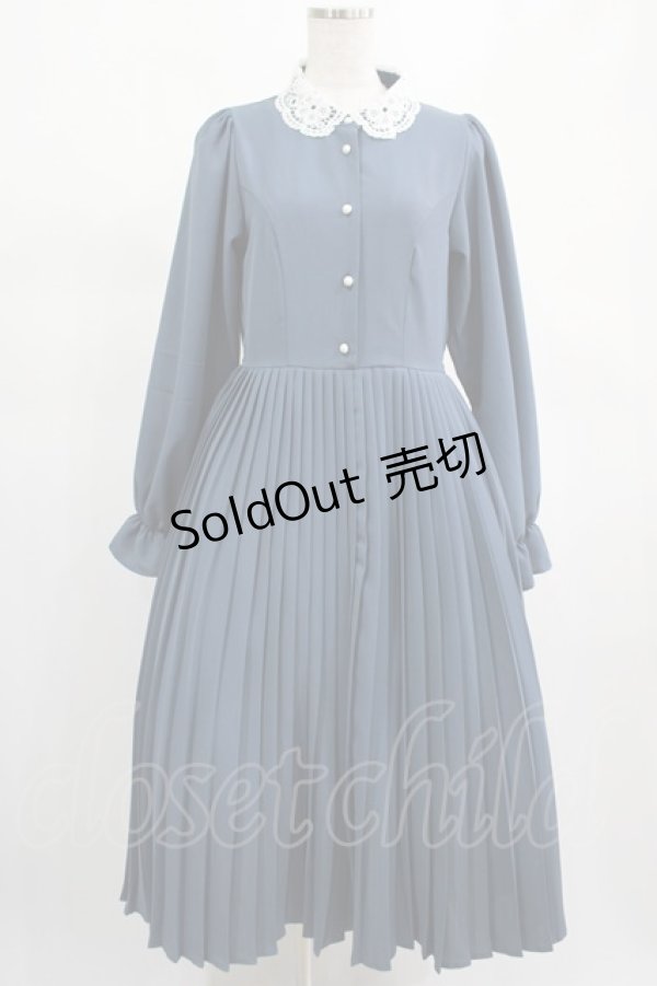 画像1: m petit by misako / レース襟プリーツワンピース L ブルー H-25-02-19-012-LO-OP-NS-ZH (1)