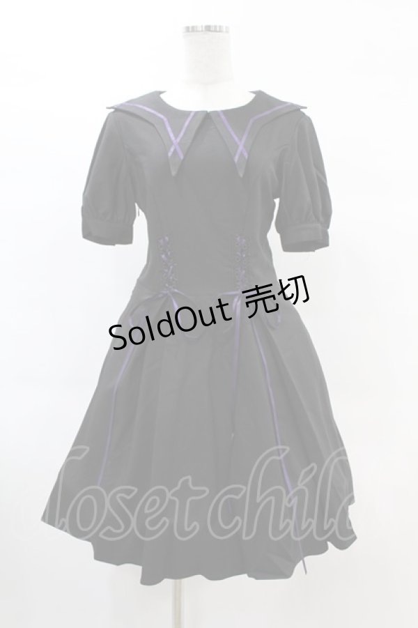 画像1: DARK IN LOVE / Magic girl purple line trims mini dress M ブラック H-25-02-21-1016-PU-OP-KB-OS (1)