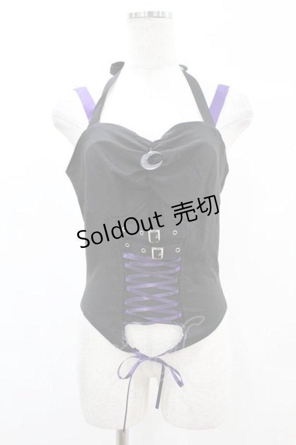 画像1: DARK IN LOVE / Punk rock moon violet lace up arrow halter corset M ブラック H-25-02-21-1036-PU-TO-KB-ZH (1)