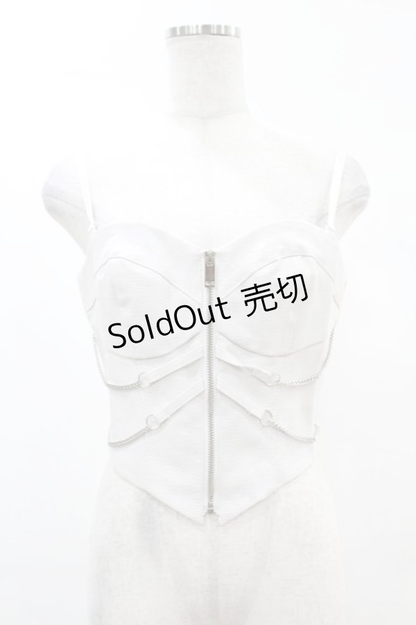 画像1: DARK IN LOVE / Punk white rib-chain zipper corset S ホワイト H-25-02-21-1039-PU-TO-KB-ZI (1)
