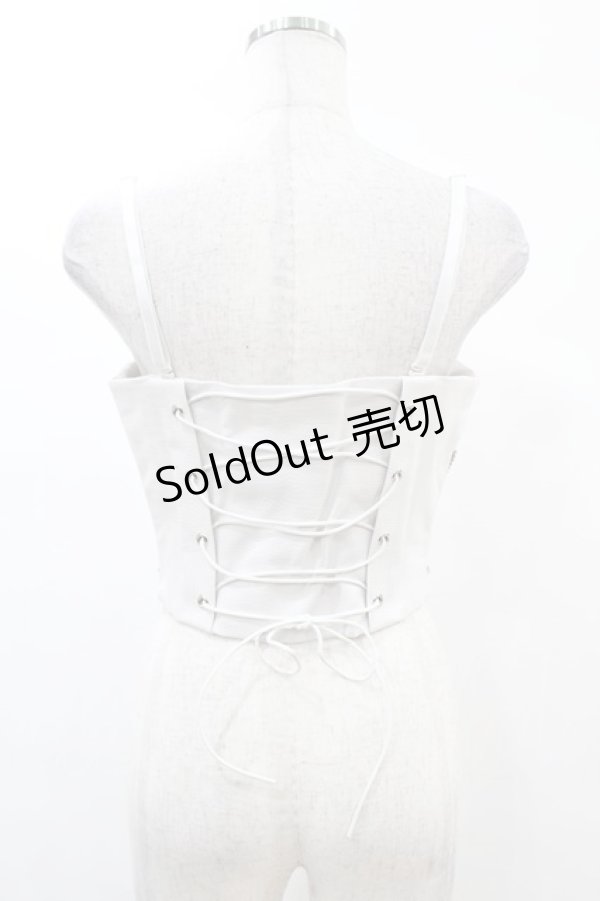 画像2: DARK IN LOVE / Punk white rib-chain zipper corset S ホワイト H-25-02-21-1039-PU-TO-KB-ZI (2)