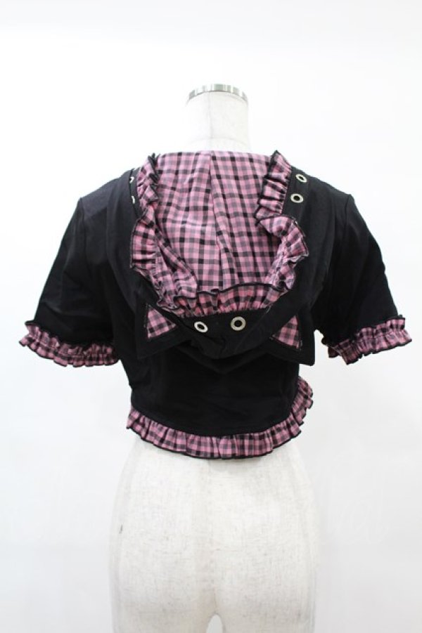 画像2: DARK IN LOVE / Gothic lolita pink plaid cat ear hoody cape S ブラック×ピンク H-25-02-21-1042-PU-TO-KB-ZY (2)