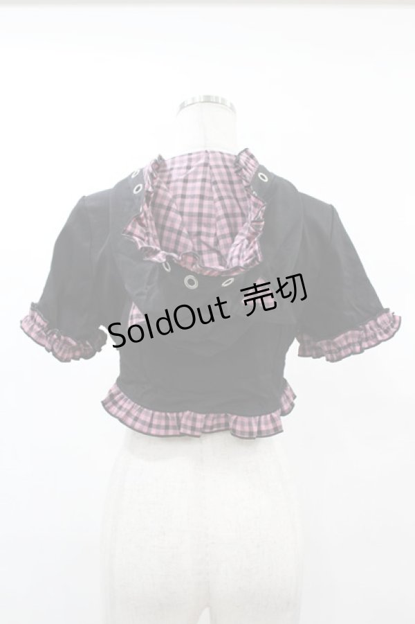 画像2: DARK IN LOVE / Gothic lolita pink plaid cat ear hoody cape S ブラック×ピンク H-25-02-21-1044-PU-TO-KB-ZI (2)