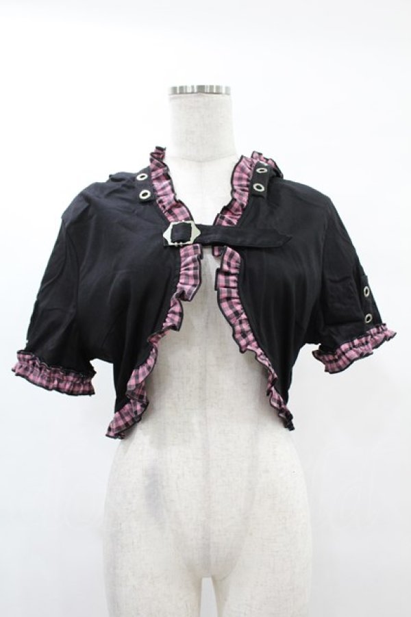 画像1: DARK IN LOVE / Gothic lolita pink plaid cat ear hoody cape XL ブラック×ピンク H-25-02-21-1046-PU-TO-KB-OS (1)