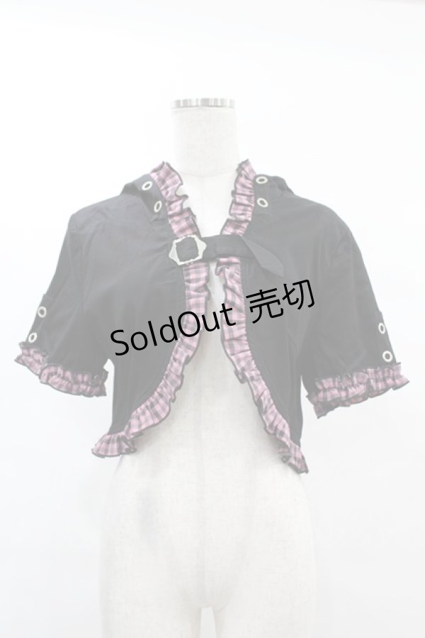 画像1: DARK IN LOVE / Gothic lolita pink plaid cat ear hoody cape XL ブラック×ピンク H-25-02-21-1047-PU-TO-KB-ZS (1)
